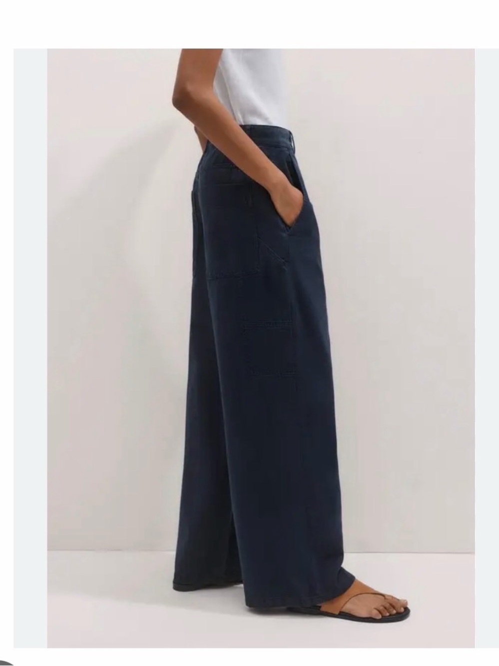 ME+EM Relaxed Casual Boyfriend Pant Navy wide leg pant size US 8